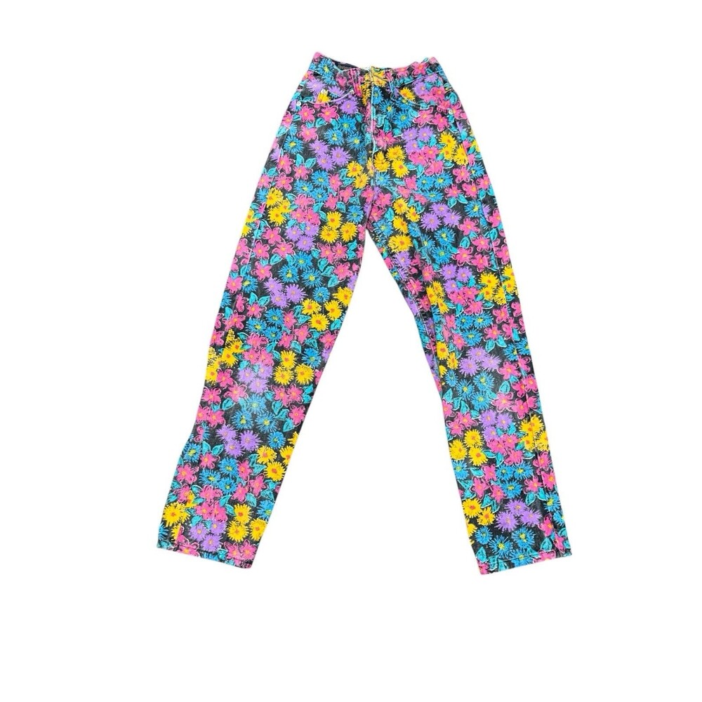Vintage Panhandle Slim Floral High Waist Pants Made USA 80s 90s Juniors Size 1/2